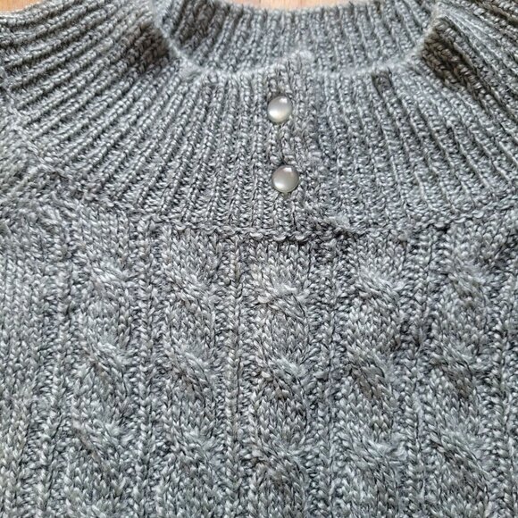 Carolyn Taylor Womens Green Cable Knit Pullover Sweater With Button Accents - Si - Picture 3 of 4